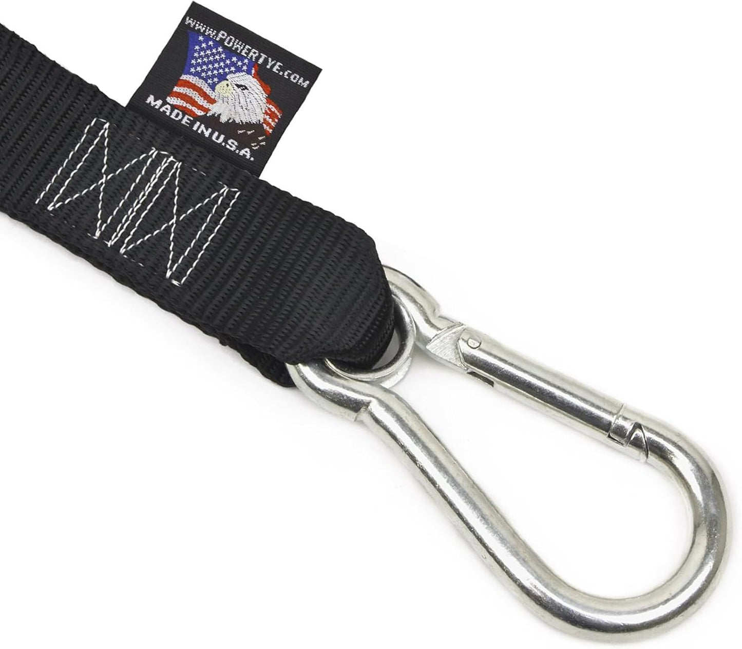 PowerTye - Made in USA - Heavy Duty Ratchet Tie Down Straps with Carabiner Hooks, Soft-Tye & Storage Bag, for Motorcycle, ATV, Trailer & Cargo, 1,000 lb WLL, 1.5 inch x 6.5ft Long, Silver/Black (pair)