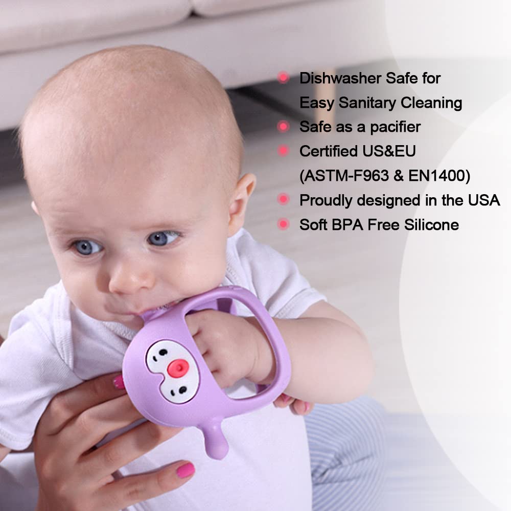 Smily Mia Baby Teething Toys for 0-6Months, Teethers for Babies 3-6Months | Penguin Teether | Hand Teether |Teething Mittens for Teething Relief, Baby Pacifier |New Born Essentials, Light Blue