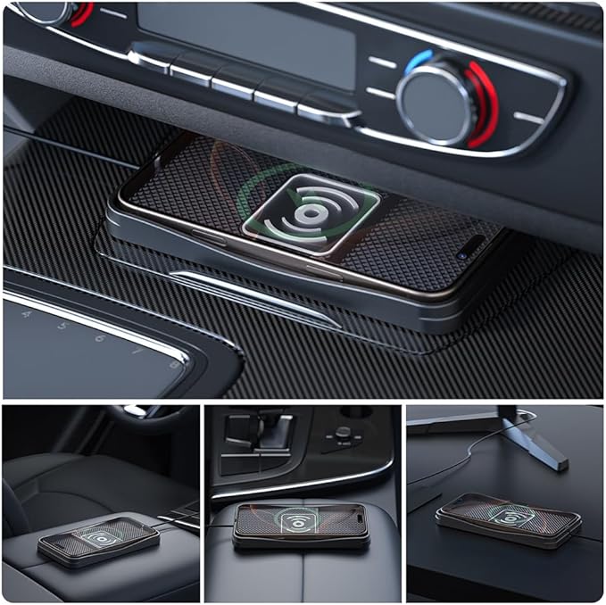 Car Wireless Charger Pad for Nissan Z 2023-2026, Type-C/USB 20W Fast Wireless Car Charger Pad Non-Slip Cordless Charging Mat,B-30cm Cable USB Plug