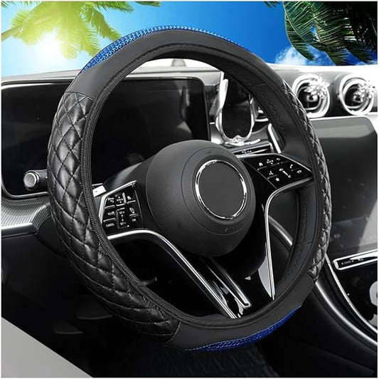 Car Steering Wheel Cover, 14.96" Leather Anti-Slip Vehicle Steering Wheel Protector with Fish Scale Graphic Grip, Automobile Interior Protection, Universal for Sedan Truck SUV (Blue)