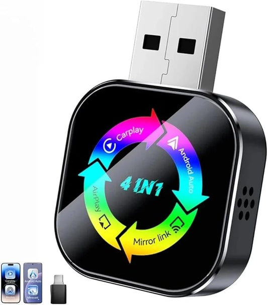 2026 Upgraded 4-in-1 Wireless CarPlay Adapter, Convert Wired to Wireless CarPlay & Android Auto, Support AirPlay & Screen Mirroring, Zero Latency Plug & Play, USB/Type-C for iPhone iOS & Android