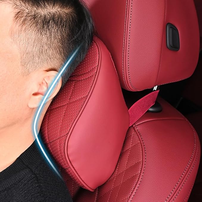for Chevy Silverado 2007 2008 2009 2010 2011 2012 2013 Leather Car Seat Headrest Lumbar Cushion, Lumbar Support Pillow for Car,for Driving Traveling Relieving Neck Fatigue,3-D Red