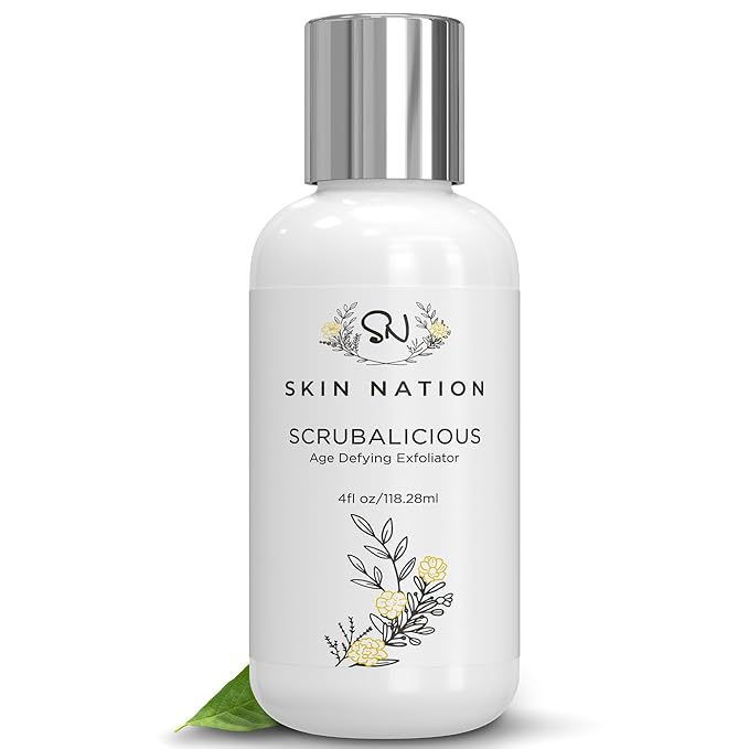 Skin Nation Scrubalicious Exfoliator, Gentle Face Scrub with Glycolic Acid, Jojoba Beads, Aloe Vera, Smooths Rough Skin, Hydrating Cleanser for Oily and Sensitive Skin, 4 oz