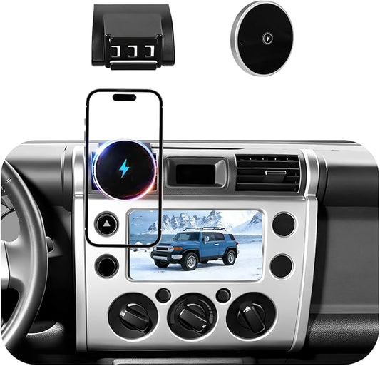 Car Phone Holder Mount for Toyota FJ Cruiser (2007-2013 2014), Magnetic Phone Holder, Magsafe Car Mount Charger, Dashboard Phone Holder, 15W Wireless Fast Charging for iPhone, Samsung & Google