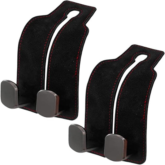 Car Seat Back Double Hooks for Headrest, Leather Car Back Seat Hooks for Purse and Bags, Upgraded 2 in 1 Purse Hook for Car Seat, Universal Vehicle Headrest Hangers for Car, Home (Black, 2PCS)