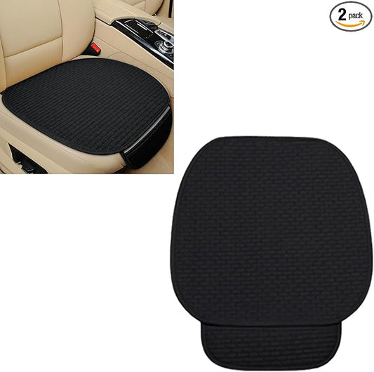 2PCS Car Seat Cushion Covers, Car Seat Cover Pad Front Bottom Protector Mat with Storage Pocket, Breathable Comfortable Auto Front Cushion Pad Mat for Most Vehicle and Office Accessories(Black)
