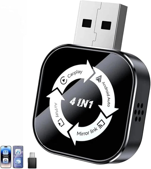 2026 Upgraded 4-in-1 Wireless CarPlay Adapter, Convert Wired to Wireless CarPlay & Android Auto, Support AirPlay & Screen Mirroring, Zero Latency Plug & Play, USB/Type-C for iPhone iOS & Android