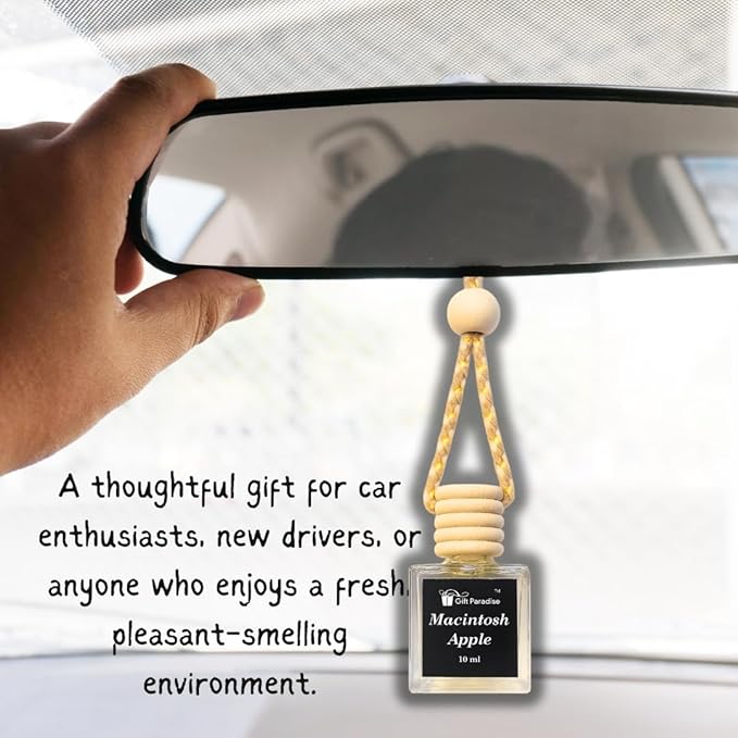 Macintosh Apple Car Air Freshener Set of 3 in Velvet gift bag – Premium Wooden Hanging Diffusers – Crisp Red Apple Scent for Car, Closet & Office,