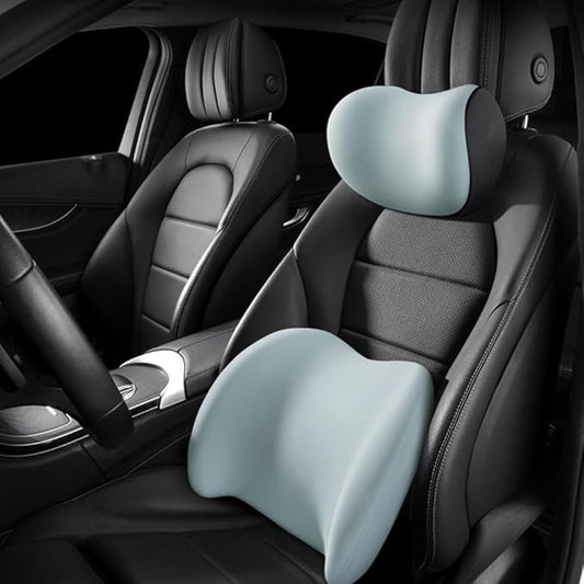Car Headrest & Lumbar Support Cushion, Ergonomic Car Seat Headrest & Lumbar Cushion, Car Lumbar Support Pillow and Car Neck Pillow Kit for Office Chair, Truck, Wheelchair (Blue)