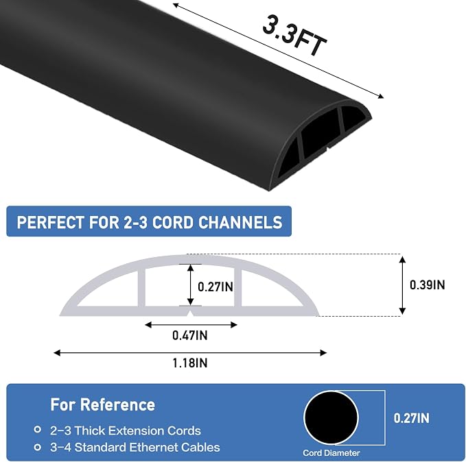 Floor Cord Cover Self Adhesive Cord Hider Floor Extension Cord Covers