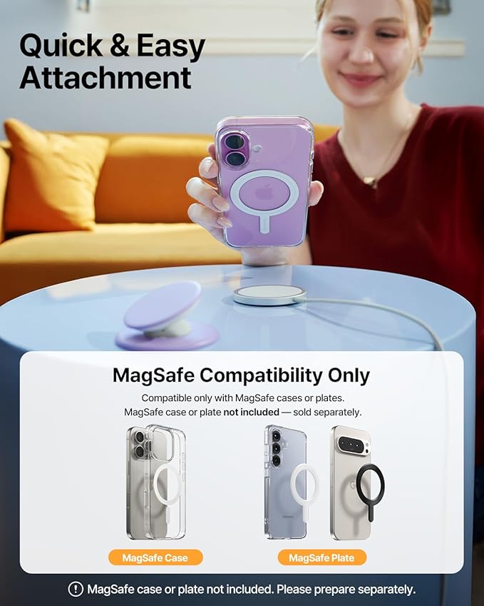 Sinjimoru for MagSafe Phone Grip, Soft Silicone Magnetic Finger Grip for iPhone 17/16/15/14/13, Comfortable One-Touch Holding, M-Tap Tok White