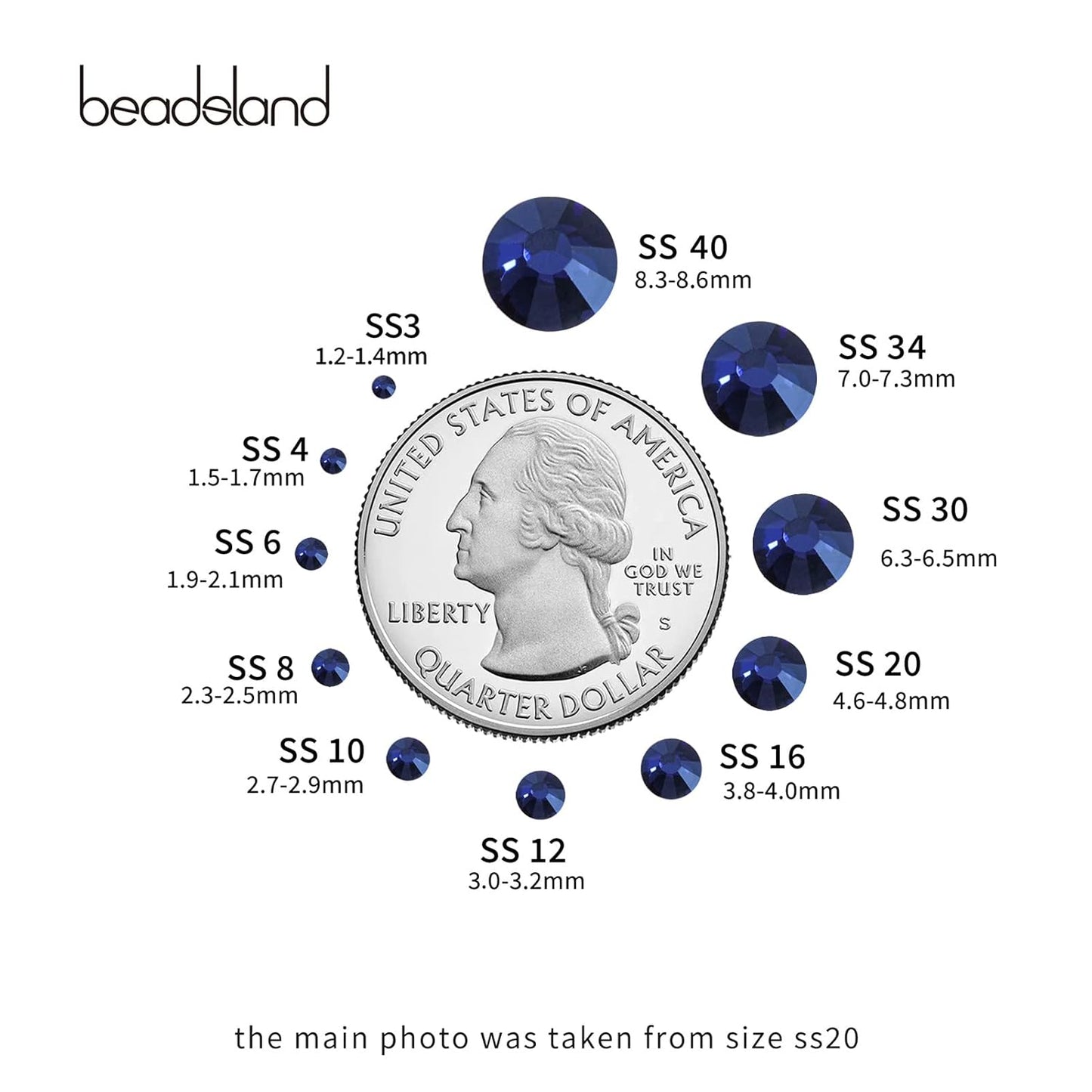 beadsland Flat Back Crystal Rhinestones Round Gems for Nail Art and Craft Glue Fix,Montana (1.3-1.4mm) SS3/1440pcs