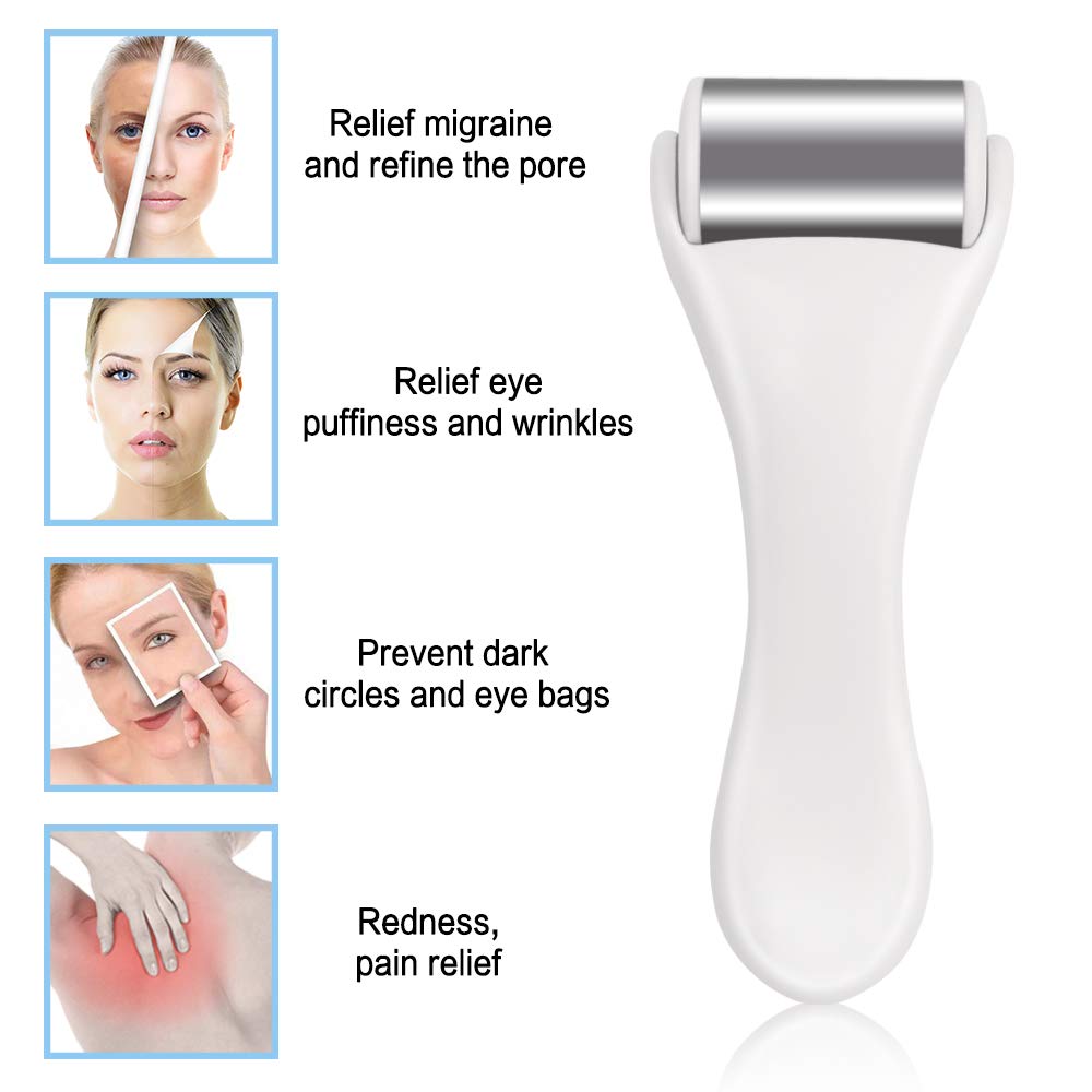 MAANGE Ice Roller for Face & Eye,Puffiness,Migraine,Pain Relief and Minor Injury,Skin Care Products Stainless Steel Face Massager Ice Roller Massager (White)