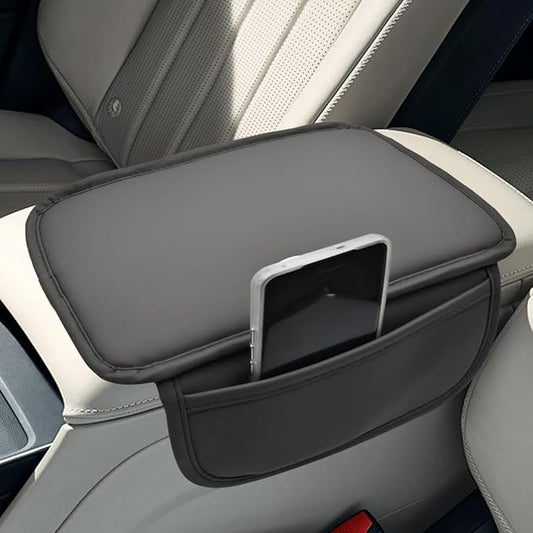 Car Center Console Cover, Leather Waterproof Auto Arm Rest Pad with Storage Bag, Scratch Resistant Middle Console Protector, Comfortable Vehicle Interior Accessories for Sedan SUV (Grey)