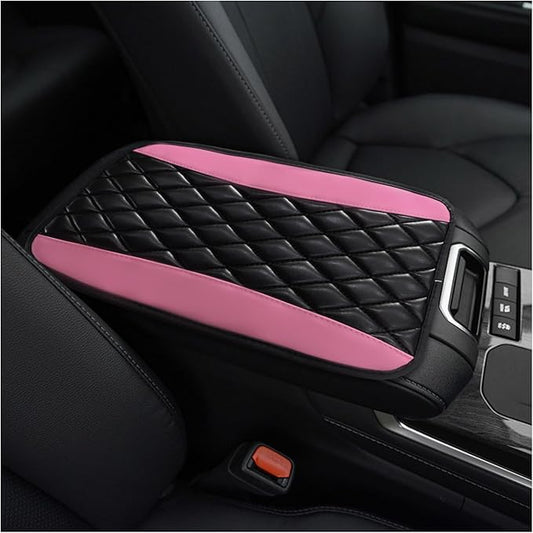 Car Center Console Cushion Pad, PU Leather Waterproof Auto Armrest Box Cover Protector, Comfortable Armrest Seat Box Cover Mat, Universal Car Accessories for SUV Truck (Pink)