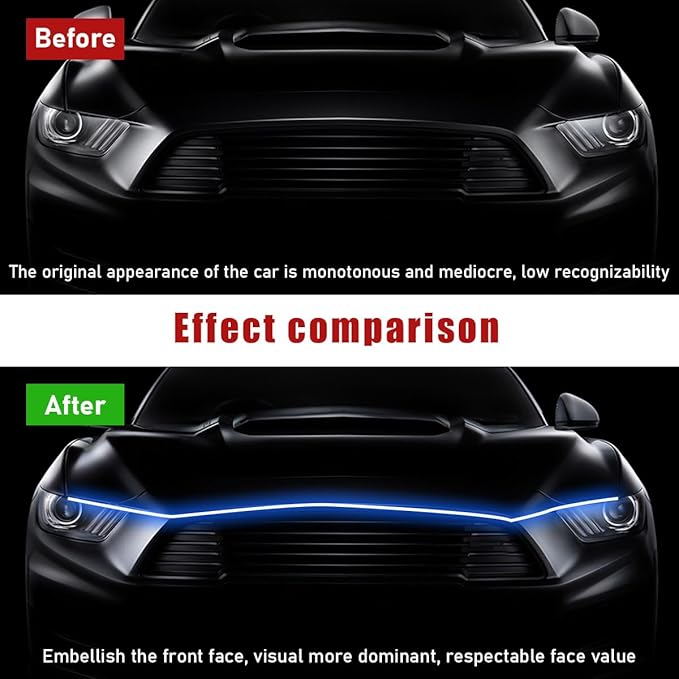 Ohleats 59 Inch Car Hood Light Strip, Exterior Flexible Daytime LED Running Light, Waterproof Auto LED Strip Light with Dynamic Scan Start-up Effect, Car Accessories for SUV Truck (Blue)