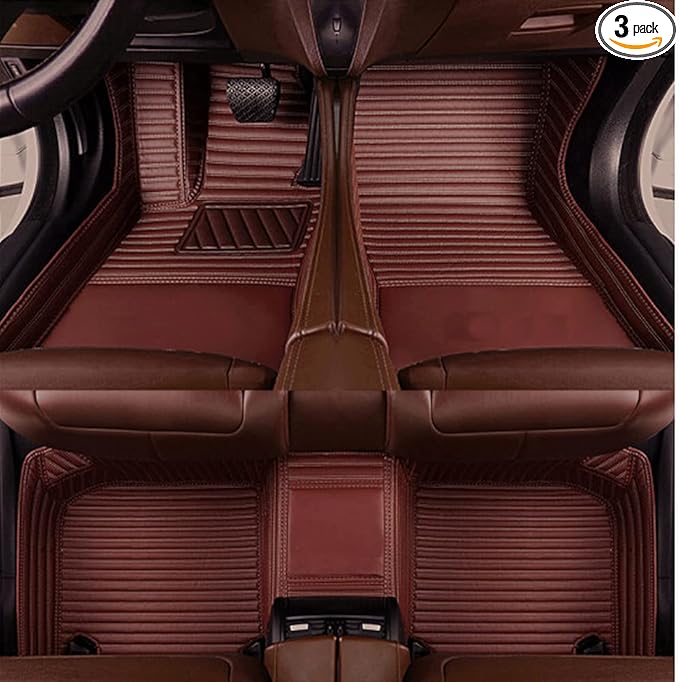 KaiLaiCarCustom Automotive Car Floor Mats for 99.99% Sedan SUV Sports Car Men Women Protection Full Coverage Pads Anti-Slip Leather Floor Lining (Brown Strip, B- Long Stripes)
