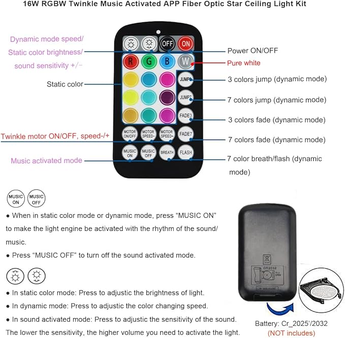 AKEPO 16W Small Size Twinkle Fiber Optic Lights Kit, Mixed 460pcs 9.8ft/3m Optical Fiber APP Music Activated RGBW Car Starlight Headliner/Home