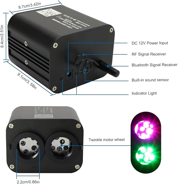 AKEPO 20W Twinkle Dual-Head Dual Color Fiber Optic Lights, Fiber Optic Star Ceiling Light Kit Sound Activated APP Remote Control for Car Starlights Headliner/Home 900pcs 9.8ft/3m Fiber Strands