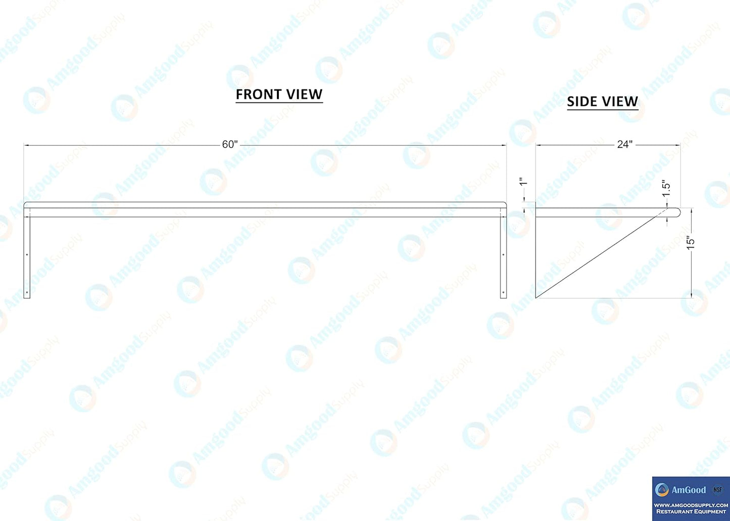 AmGood 60" Long X 24" Deep Stainless Steel Wall Shelf | NSF Certified | Appliance & Equipment Metal Shelving | Kitchen, Restaurant, Garage, Laundry, Utility Room