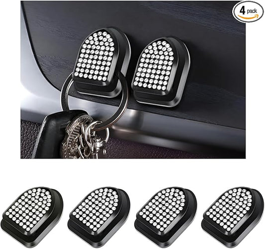 4 PCS Bling Car Mini Hooks, Cute Rhinestone Adhesive Back Seat Auto Hangers, Multifunctional Crystal Hanging Storage Hook for Vehicle Dashboard Wall Hat Coat Towel Key (White)