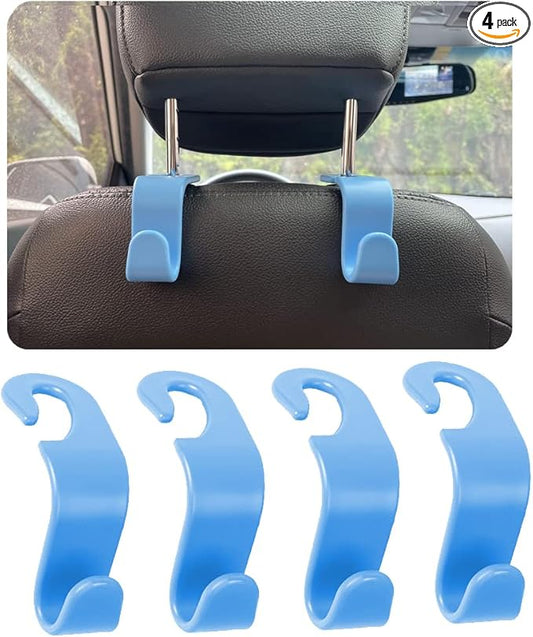 Car Seat Headrest Hook 4 Pack Hanger,Car Hook for Purse and Bag,Universal Vehicle Storage Organizer(Light Blue,4Pack)