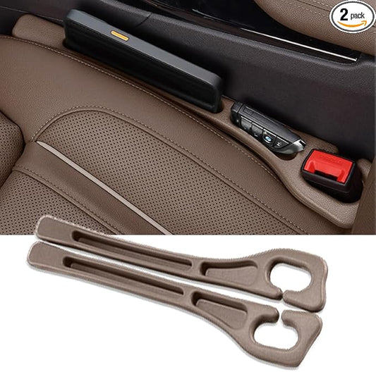 Car Seat Gap Filler 2 Pack, Universal Fit PU Leather Car Seat Gap Plug to Fill The Gap Between Seat and Console, Car Seat Crevice Blocker Stop Things from Dropping (Brown)