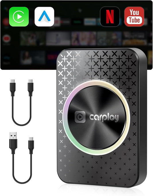 2026 CarPlay Wireless Adapter, Android Auto AI Box, Turn Car Screen into TV (Stream Netflix/YouTube), Plug & Play Magic Video Dongle, Support TF Card, Bluetooth 5.1 + WiFi Connectivity