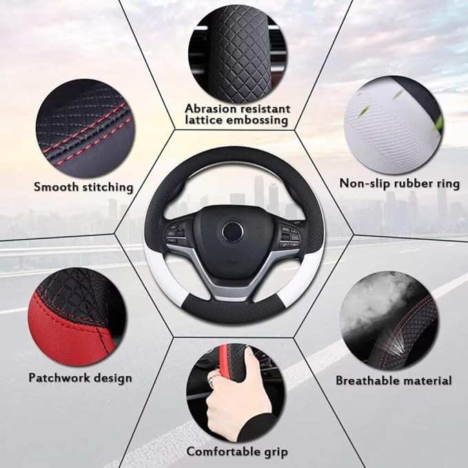 Pahajim Steering Wheel Cover Flat Bottom, D Shaped Car Steering Wheel Wrap PU Leather Anti Skid 14.5-15 Inch (37-38cm) Cubre Volantes Carros for Women Men (Blue)