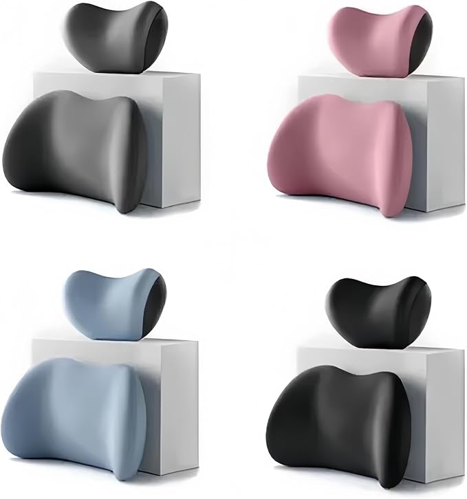 Car Neck Pillow and Lumbar Support Cushion - Memory Foam Backrest for Driver Seat Comfort(Pink)
