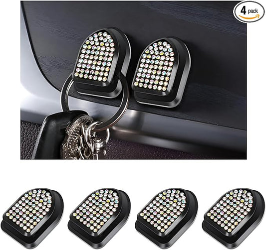 4 PCS Bling Car Mini Hooks, Cute Rhinestone Adhesive Back Seat Auto Hangers, Multifunctional Crystal Hanging Storage Hook for Vehicle Dashboard Wall Hat Coat Towel Key (Colorful)