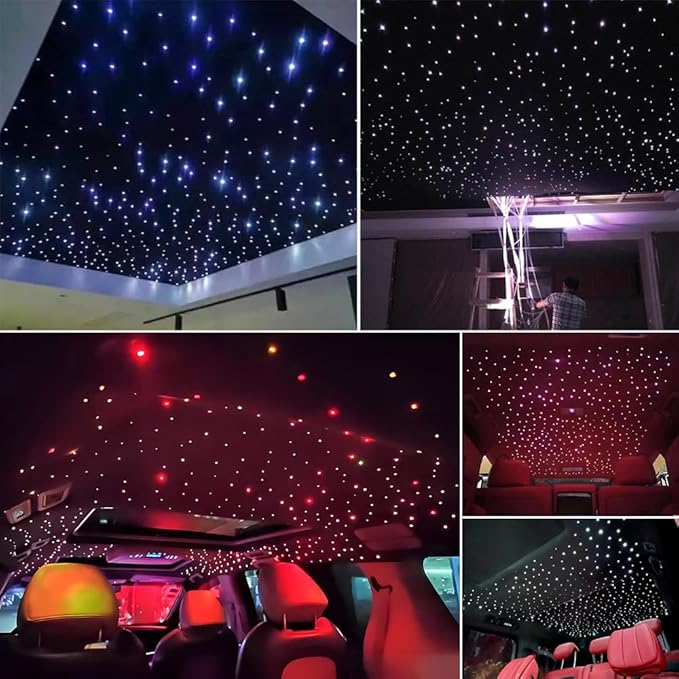 AKEPO Upgraded Car Home APP Fiber Optic Lights kit RGBW Twinkle + Music Effect Star Ceiling Sky Light, Optical Fiber Cable 450 Strands 0.03in/0.75mm 9.8ft/3m+ 28key RF Remote Control