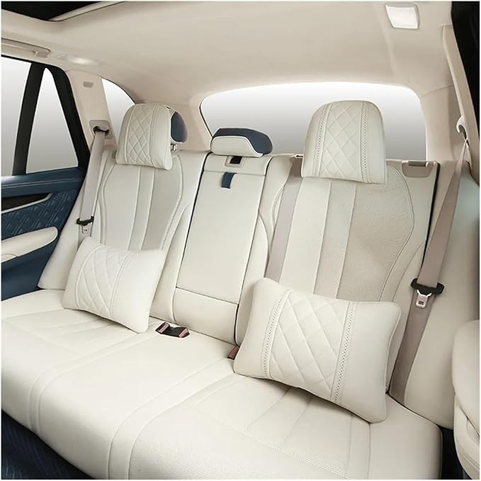Car seat headrest Leather Car Fit for Seat Rest Cushion Headrest Car Neck Pillow Fit for BMW (Color : Red)