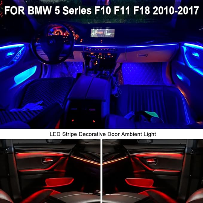 2 Colors Interior LED Stripe Decorative Door Ambient Light Blue and Orange for BMW 5 Series F10 F11 2010-2017 (Beige)