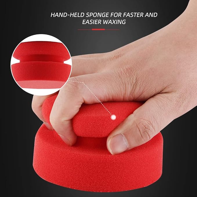 SPTA Tire Shine Applicator, 6Pcs Foam Applicator Pads, Round Shape Side Pressing Hand Polishing Sponge Pads Kit Tire Shine Applicator Pad Tire Dressing Applicator Pad for Applying Tire Shine