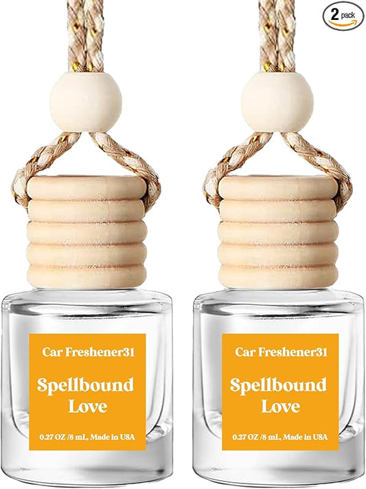C Classy Hanging Car Air Freshener 2 Pack, Spellbound Love Essential Oil Diffuser, Long-Lasting Fragrance, Cute Glass Bottle Car Accessories for Women & Men, Made in USA