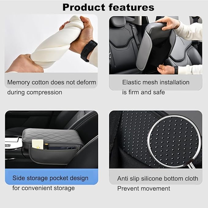 1 Pack Car Center Console Cover Custom Fit for Acura RDX 2013 2019-2023 2024 2025, Leather Memory Foam Armrest Cushion Protector, Anti-Scratch Durable Armrest Pad,Grey