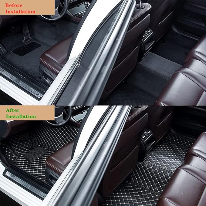 Custom Personalized Floor Mats for Cars - Luxury Full Coverage All Weather Mats, Anti-Slip Leather Mat Set, Fit for 99% of Cars, SUVs & Trucks (Brown Strip, B-Strip Shape)