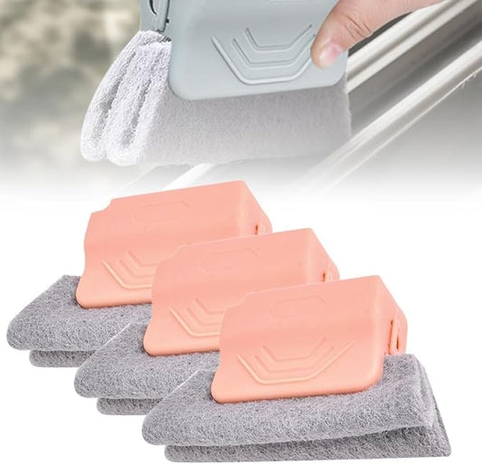 2026 New Magic Window Track Cleaner, 3Pcs Multipurpose Cleaning Brush for Window Grooves, Sliding Door Tracks, Tile Grout Lines, Shutter Slats, Car AC Vents, and Narrow Gaps (Pink)