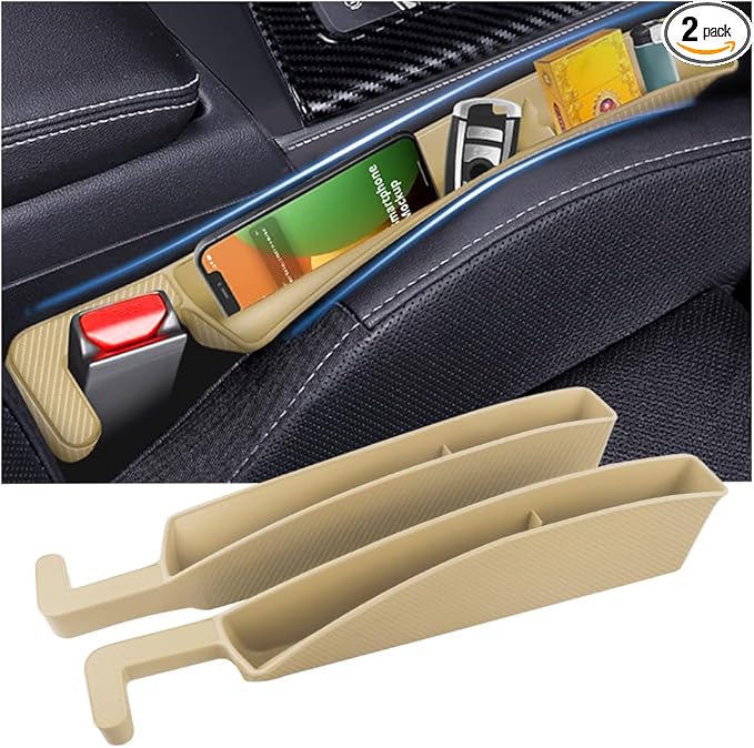 Stacool 2PCS New Car Seat Gap Filler with 2 Storage Areas,Stylish Car Seat Gap Storage for Stabilizing Phone,Keys Wallet,Universal Car Seat Gap Filler Organizer (Carbon Beige)