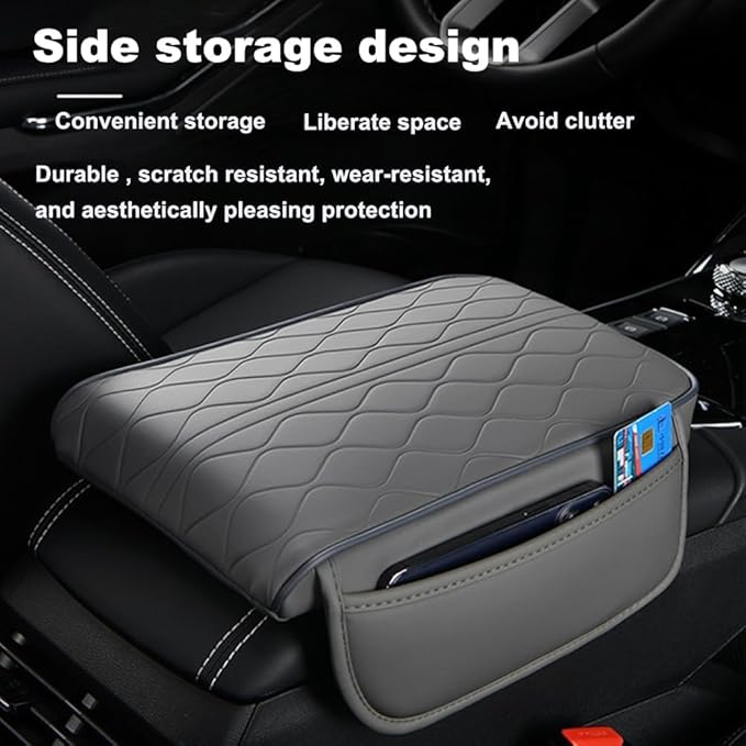 Center Console Armrest Cover Compatible with Dodge Ram 2500 2012-2024 Leather Car Armrest Cushion Pad Protector Black Interior Accessories,Beige