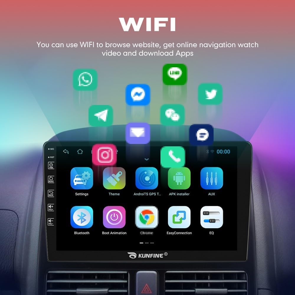 Kunfine Car CarPlay Android Auto Navigation Stereo GPS Radio Reverse Camera Display 9" IPS Touchscreen Headunit Tablet Pad Media Player For Peugeot 301 13-22 if Applicable Quad Core 2G+32G Matte Black