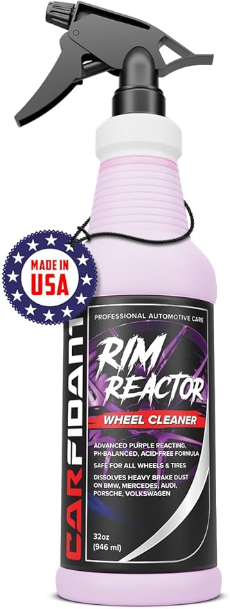 Carfidant Rim Reactor - Wheel Cleaner Spray - Thick Gel Formula, Dilutable 4:1 - Removes Brake Dust, Grime & Dirt - pH Neutral, Non Acid – Safe for Chrome, Black, Painted & Alloy Rims - 32 fl oz