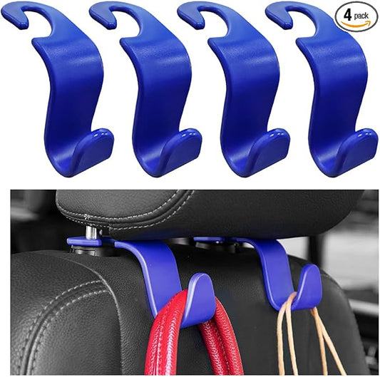 4PCS Car Seat Headrest Hook, Auto Back Seat Hanging Storage Organizer, Vehicle Seatback Hanger Holder for Purse Handbag Coat Umbrella, Universal Interior Car Accessories (Dark Blue)