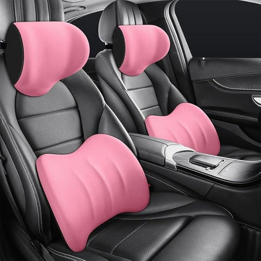 Car Memory Foam Pillow for Honda Civic Coupe/Sedan 2016 2017 2018 2019 2020 2021,Neck and Back Support Car Seat Kit Long Drive Essential Neck Pillow Lumbar Support Cushion,Pink