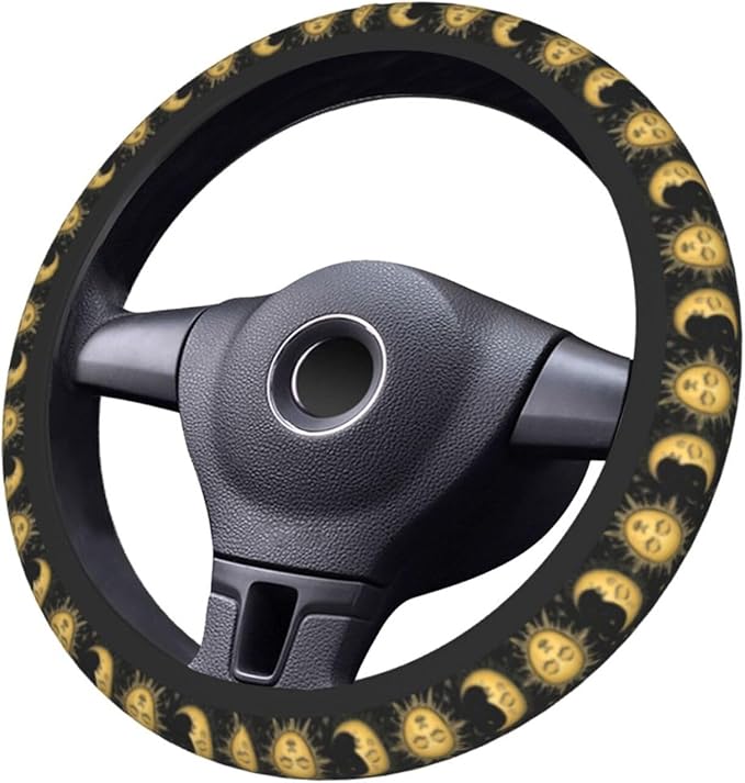 Sun and Moon Cute Steering Wheel Cover Non-Slip Breathable Sweat-Absorbent Suitable for SUV Van Truck Car Universal Protection Accessories 15 Inch Suitable for Women Men