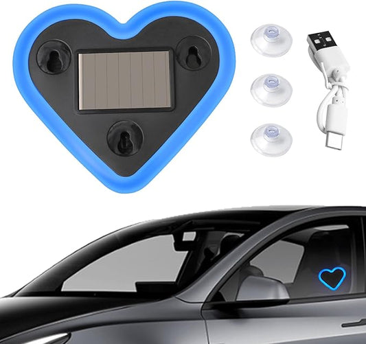6 Lighting Modes Solar Powered Car LED Ambient Light, Rechargeable Wireless LED Heart Shape C-Pillar Neon Light, AutoGlow Solar Heart Light for Car Window Romantic Decor Surprising Gifts