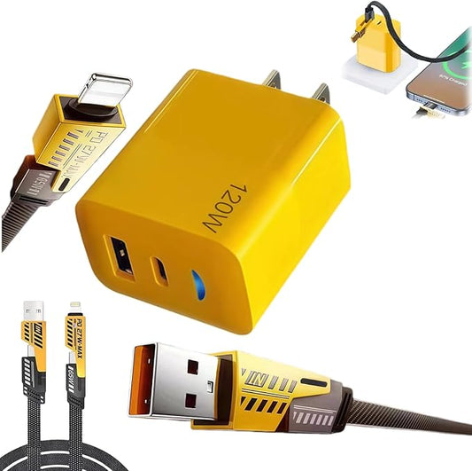 2026 New 120w Type C/USB A Dual Ports Adapter, C Chargers Fast Charging 10 Foot, Fast Phone Charger, Mechanical Style Multi-Function Cable, for Gaming Office Travel (1pcs)