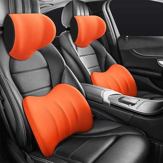 Car Memory Foam Pillow for Honda Civic Coupe/Sedan 2016 2017 2018 2019 2020 2021,Neck and Back Support Car Seat Kit Long Drive Essential Neck Pillow Lumbar Support Cushion,Orange