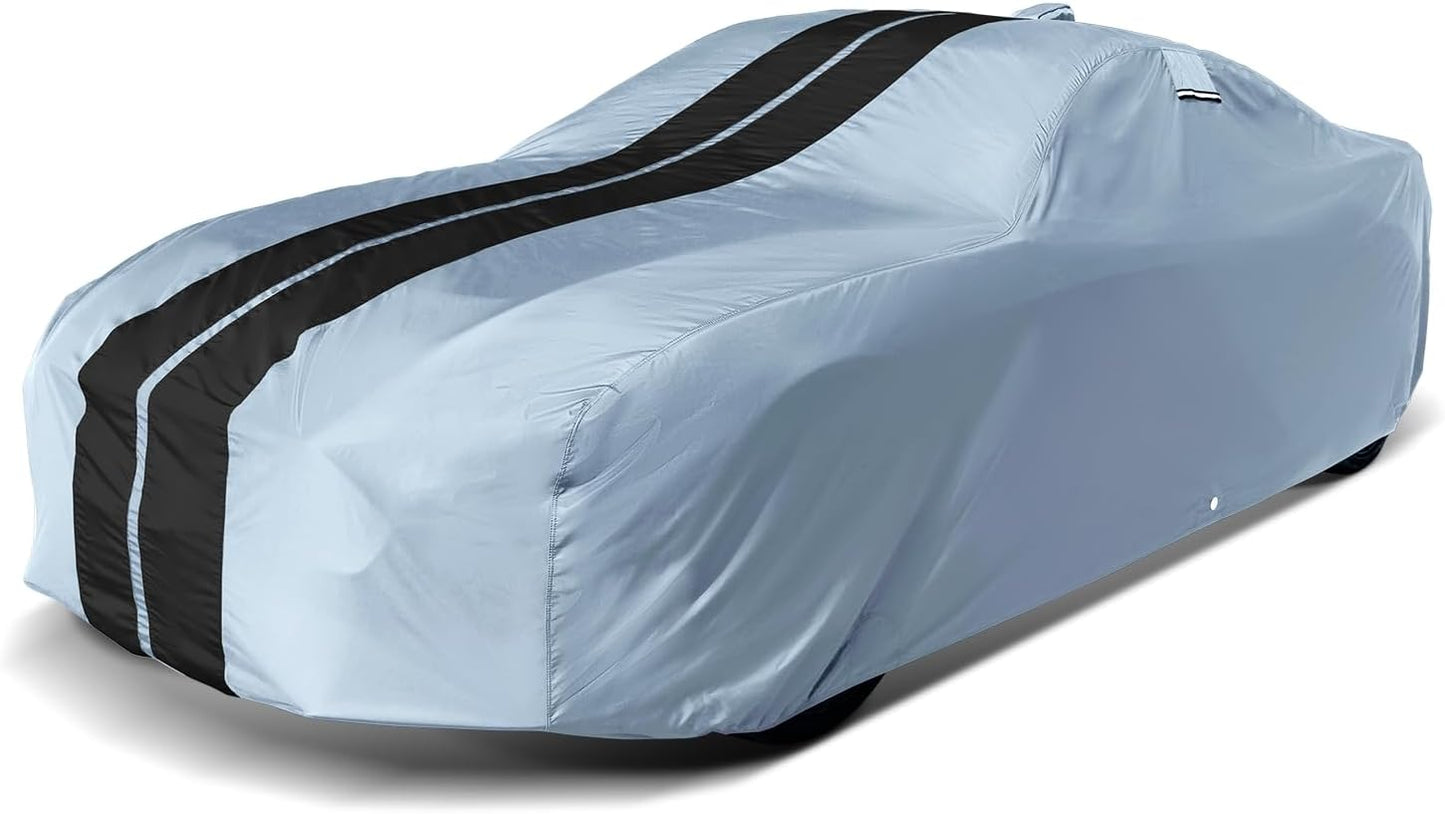 iCarCover Custom Car Cover for Chevy 150, 210 Wagon (1957) Waterproof All-Weather Rain Snow UV Sun Protector Full Exterior Indoor Outdoor Car Cover (Stripe - Gray/Black)